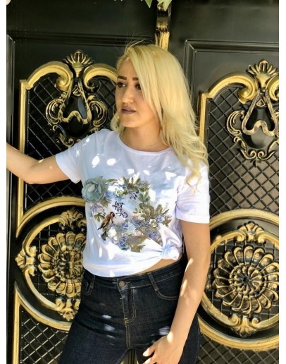 İthal çiçek baskılı güpürlü t-shirt Series