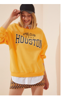  Kadın Sarı Houston Baskılı Oversize Sweatshirt 