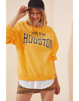  Kadın Sarı Houston Baskılı Oversize Sweatshirt 