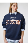  Kadın lacivert  Houston Baskılı Oversize Sweatshirt 