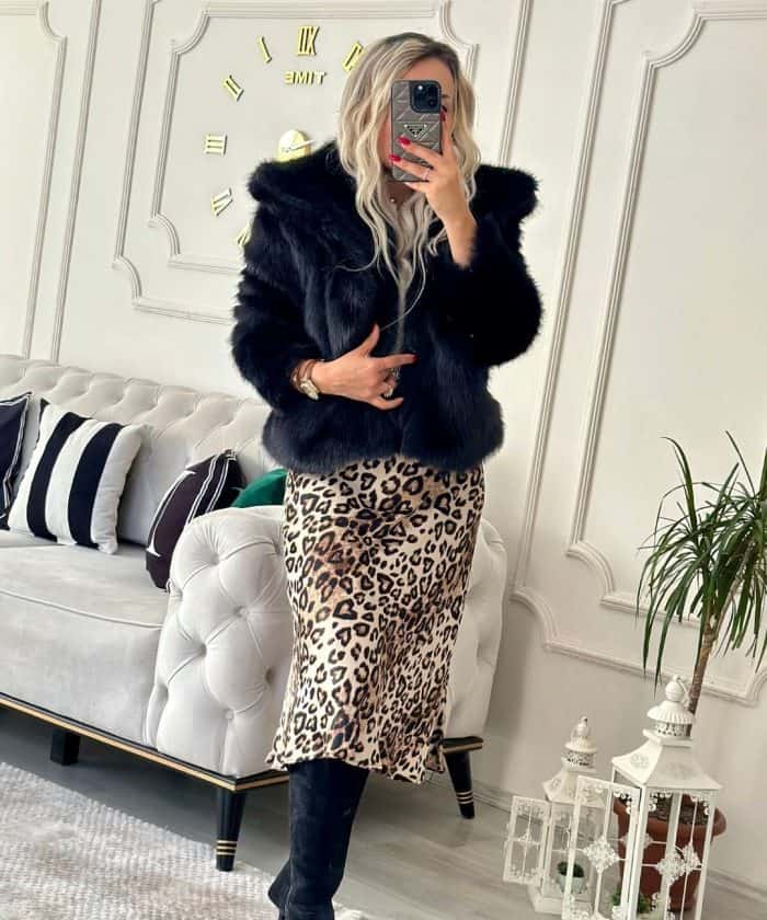 Leopar Desen Midi Boy Etek