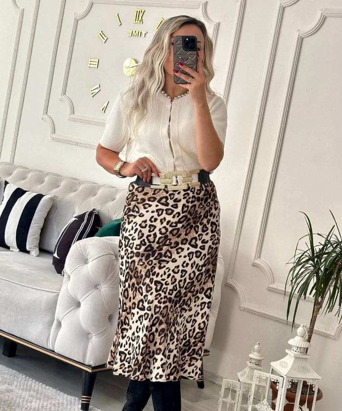 Alternative view of Beli Lastikli Leopar Saten Etek