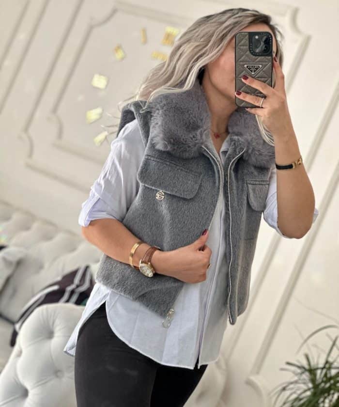 Tay Tüyü Yaka Kürk Detaylı Yelek