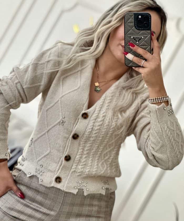 Taş İşleme Detaylı Yün Hırka