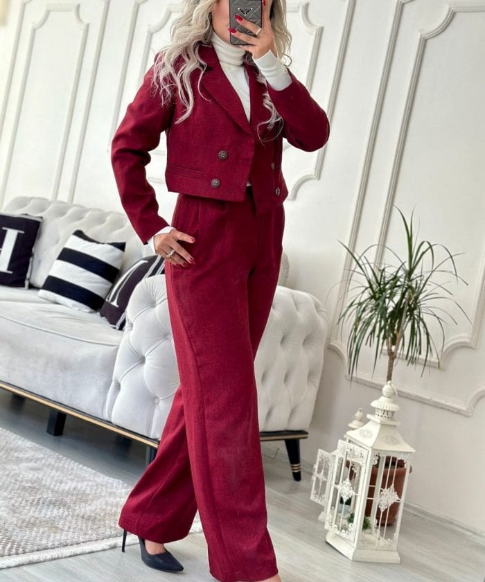 Kruvaze Mini Ceket Detaylı İkili Takım