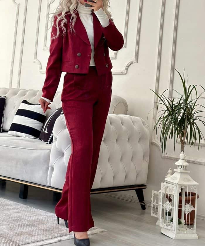 Alternative view of Kruvaze Mini Ceket Detaylı İkili Takım