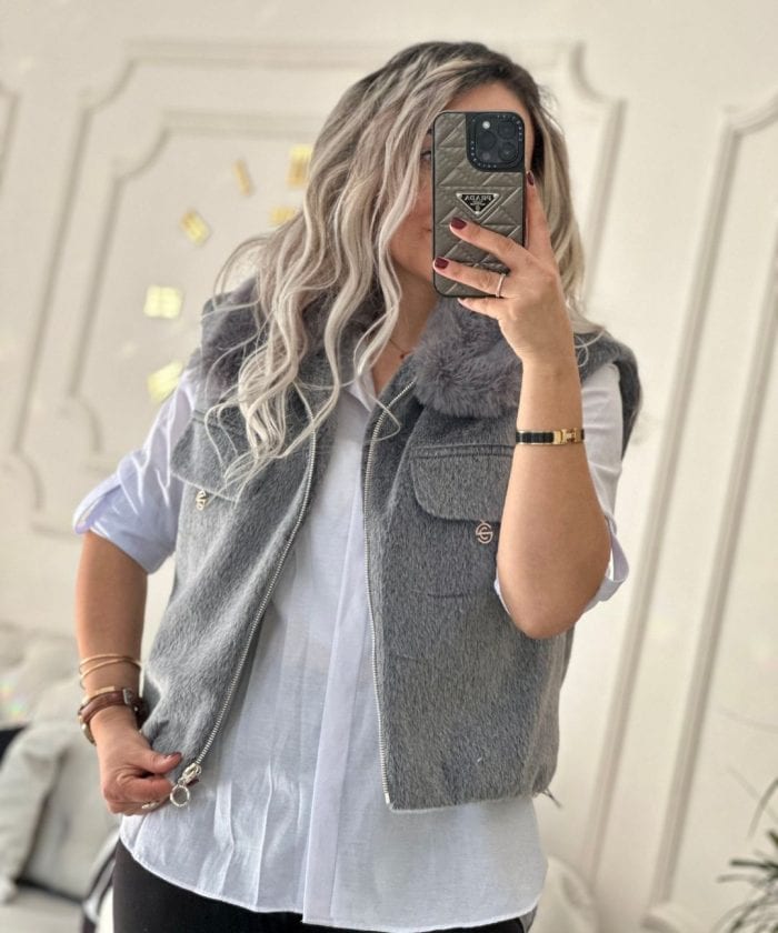 Alternative view of Tay Tüyü Yaka Kürk Detaylı Yelek