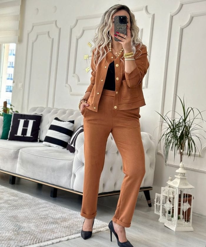 Zımba Detaylı Güderi İkili Takım