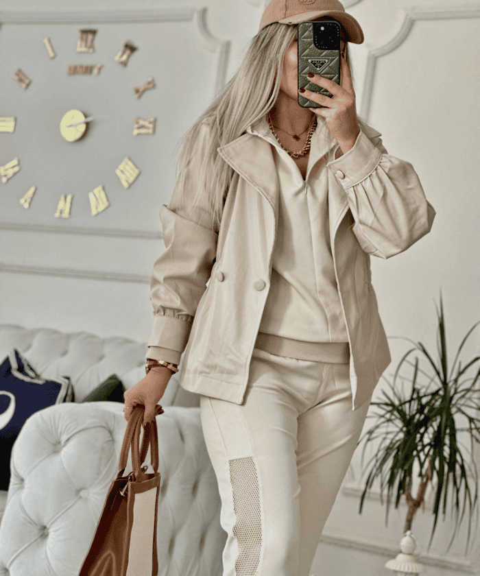 Alternative view of Beli Lastikli Kruvaze Deri Mont