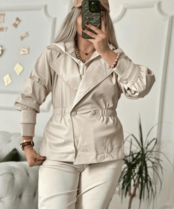 Beli Lastikli Kruvaze Deri Mont