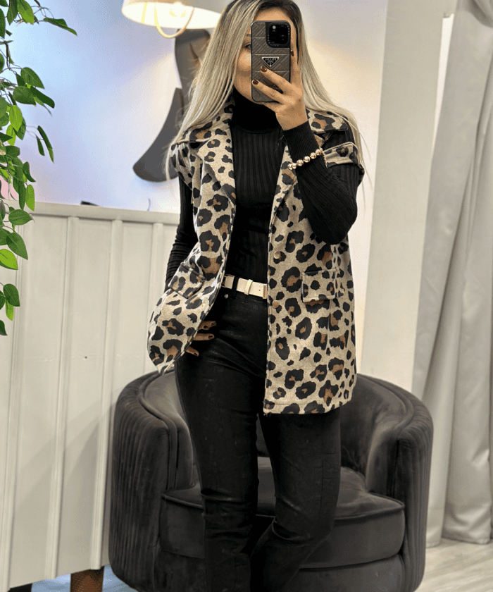 Kaşmir Leopar Desen Yarım Yelek