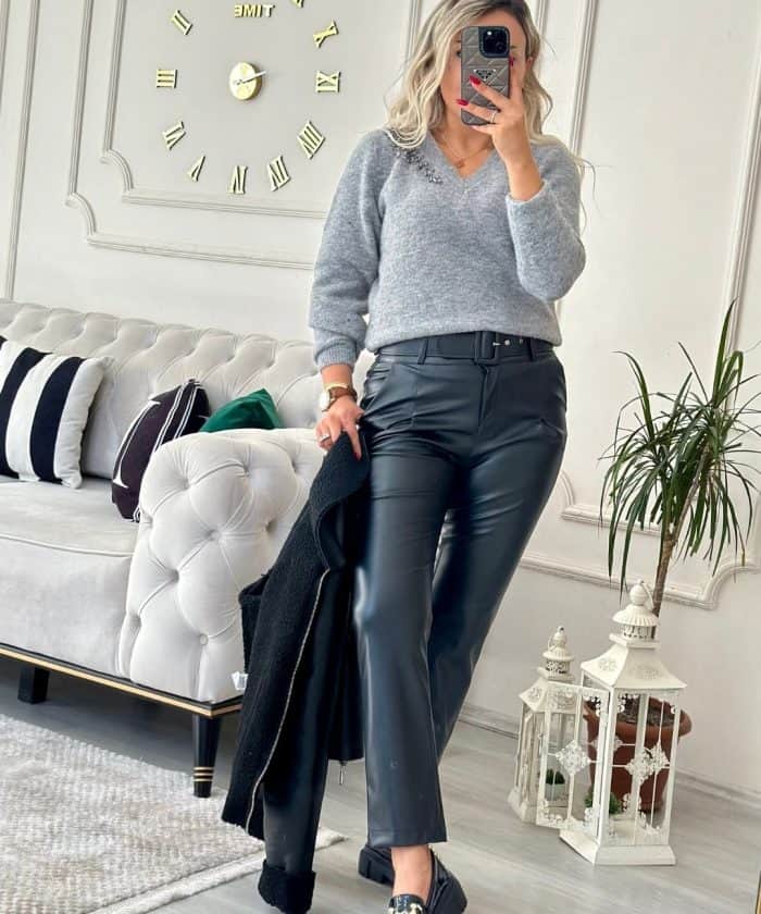 Alternative view of Kemer Detaylı Deri Pantolon