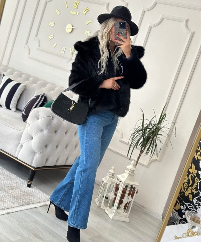 Alternative view of Cep Detaylı Yakalı Kürk Mont