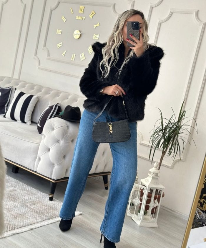 Cep Detaylı Yakalı Kürk Mont