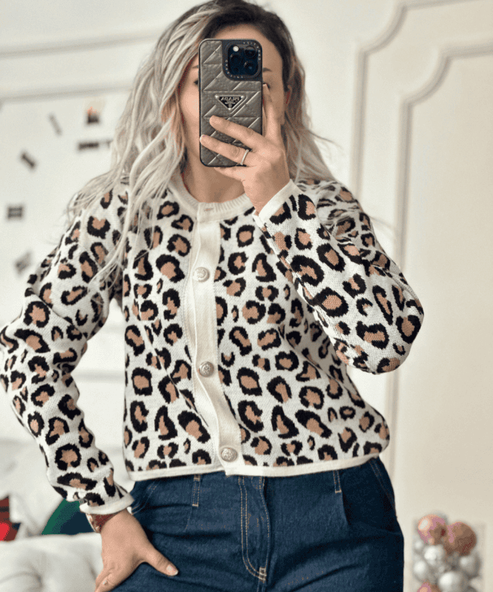 Leopar Desenli Hırka Standart Beden