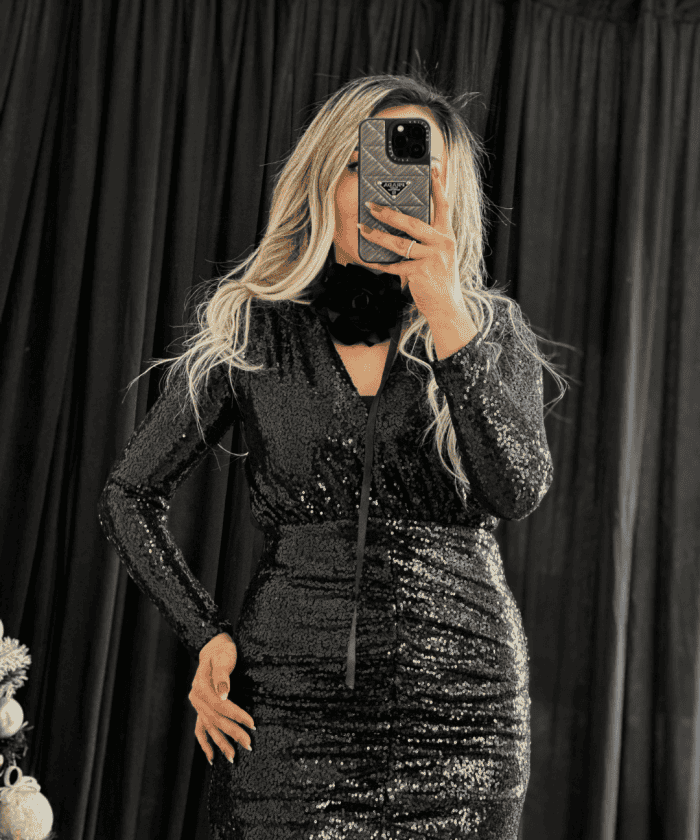 Alternative view of Payetli Yırtmaç Detaylı Elbise