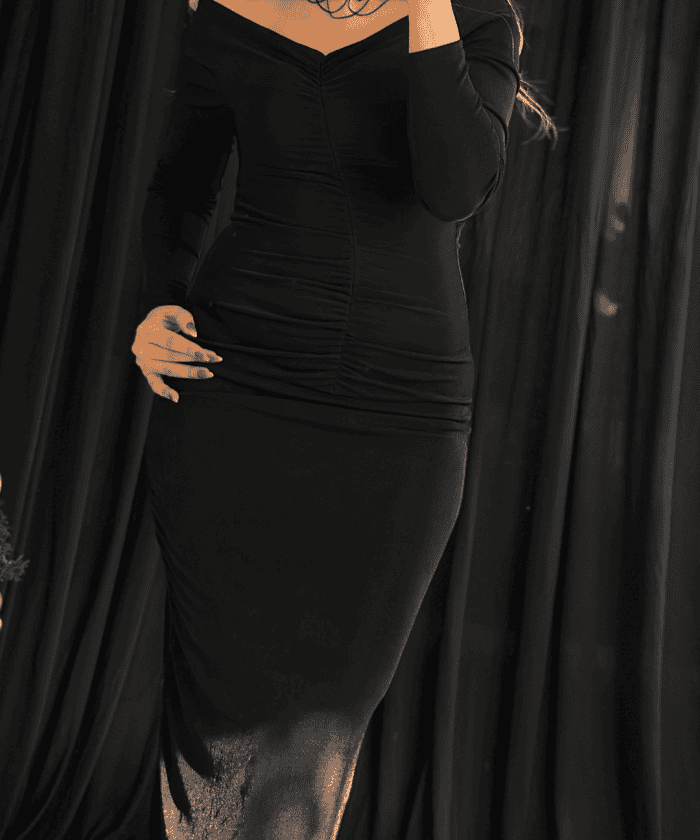 Alternative view of Prensen Yaka Drape Detaylı Esnek Buzi Elbise