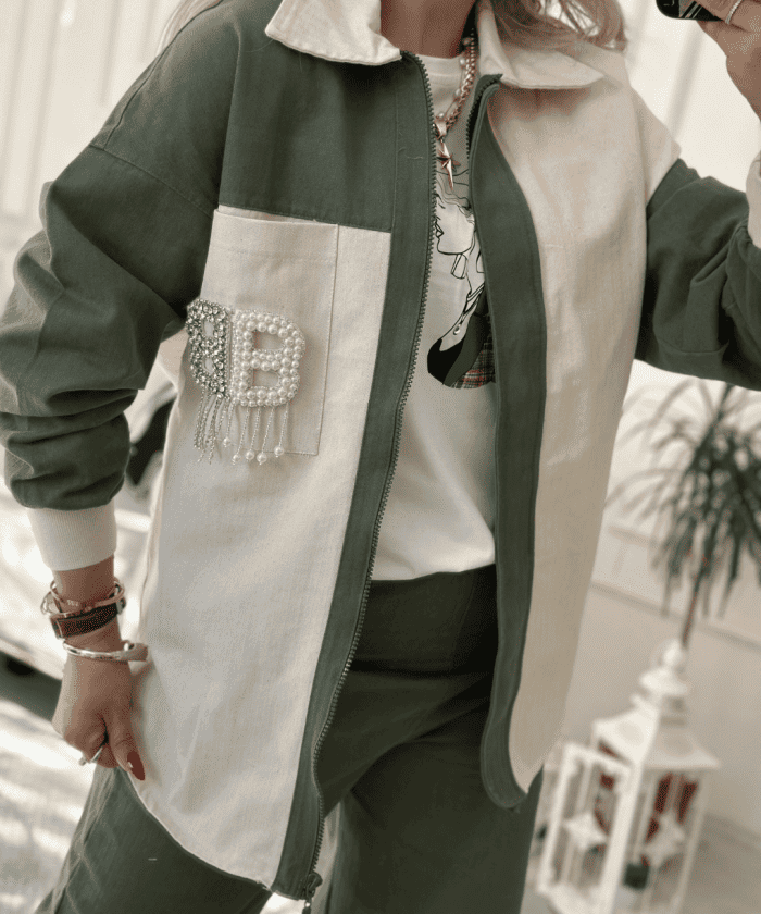 Alternative view of İnci Taş Detaylı İki Renk Spor Ceket