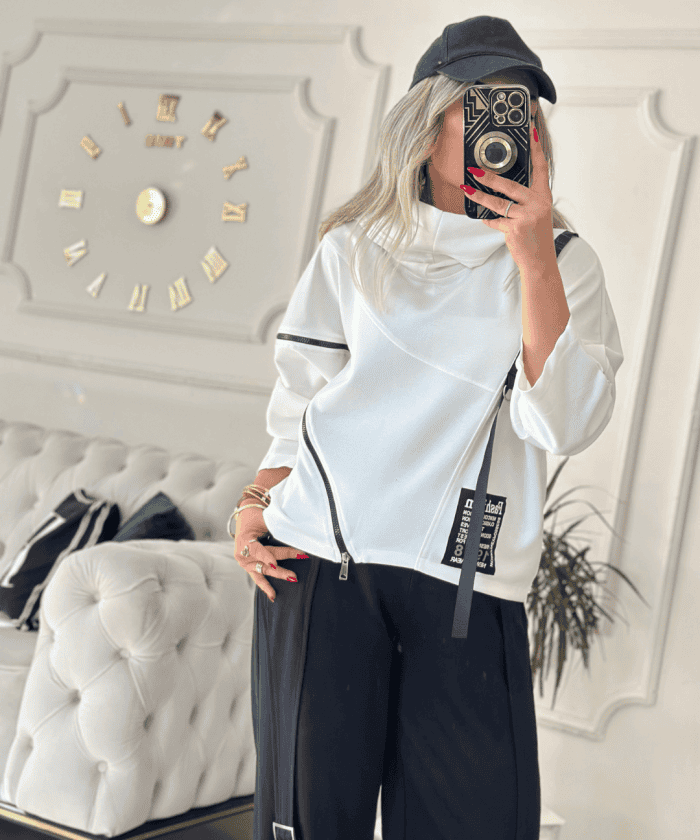 Alternative view of Fermuar Detaylı Tasarım Kapüşonlu Sweat