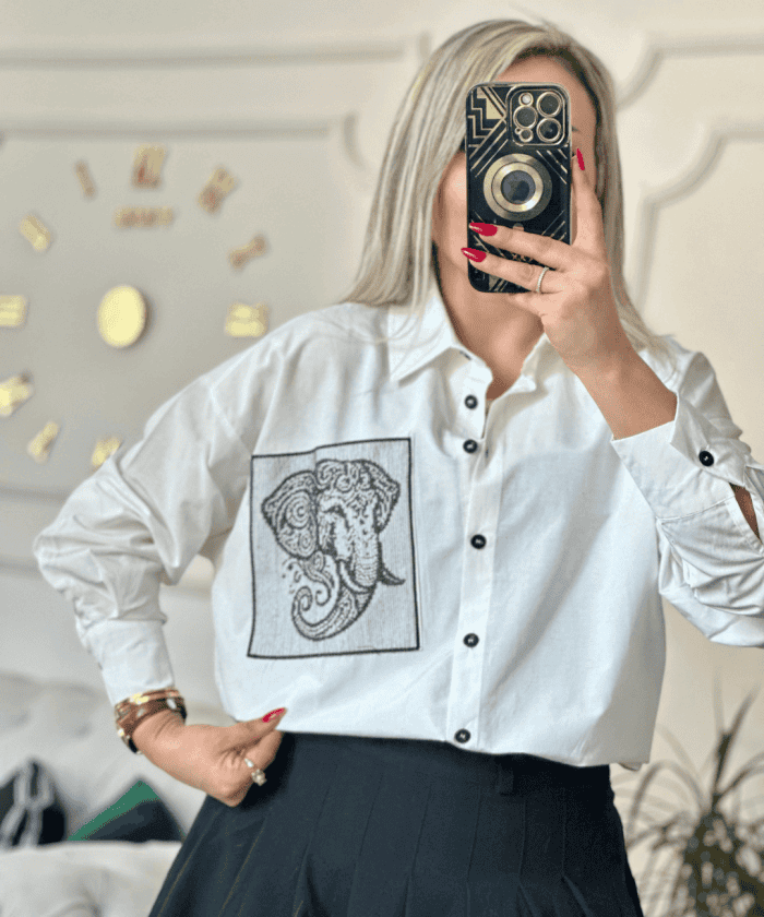 Fil Cep Nakışlı Gömlek