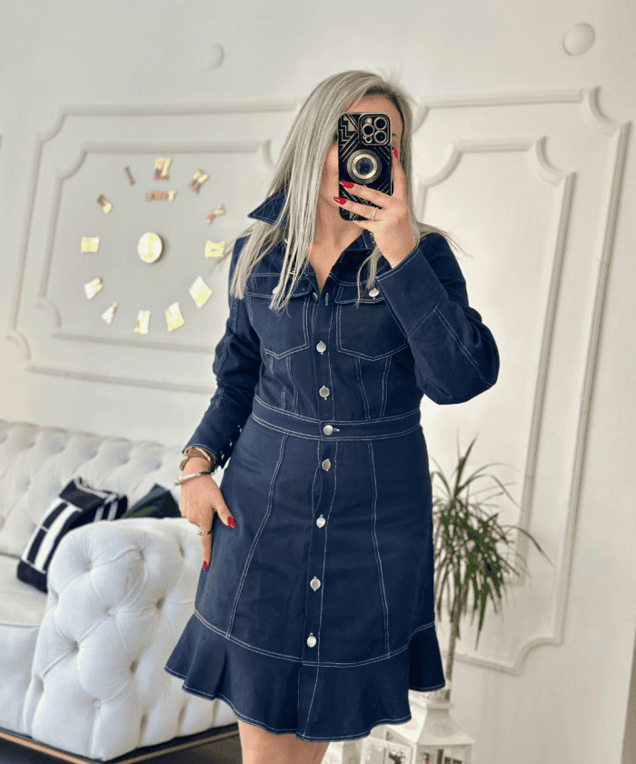 Alternative view of Boydan Düğmeli Kot Elbise