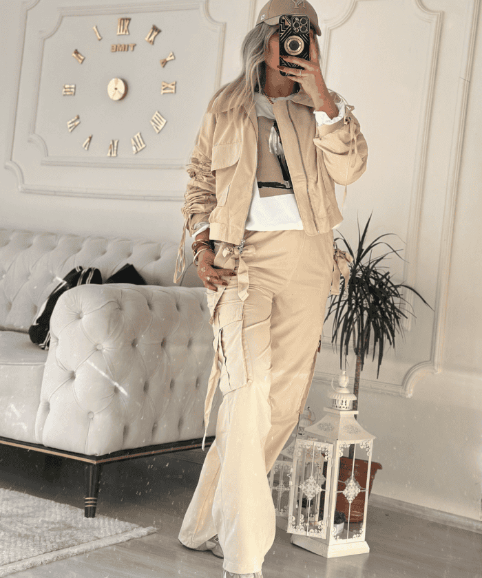 Alternative view of Büzgü Detaylı Taş Renk Tasarım İkili Takım