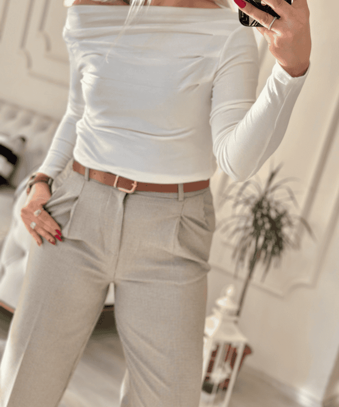 Kemerli Ekose Pileli Pantolon