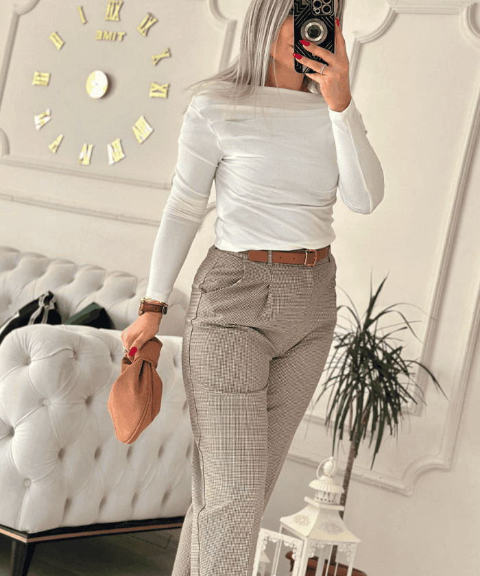 Alternative view of Kemerli Ekose Pileli Pantolon