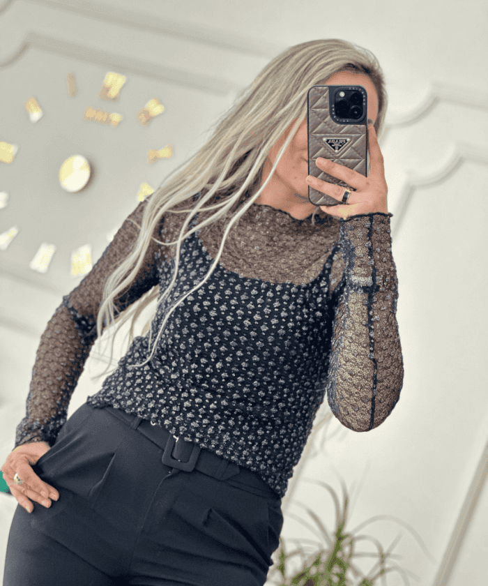 Alternative view of Gümüş Sim Detaylı Dantelli Bluz