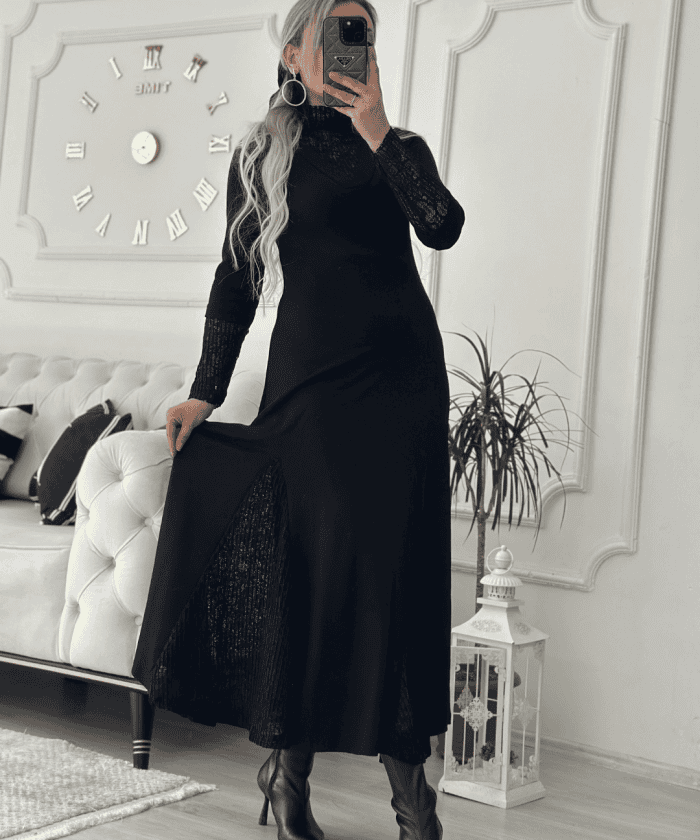 Güpür Detaylı Maxi Elbise