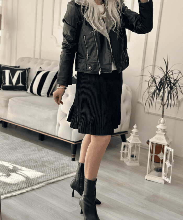 Alternative view of Kürklü Deri Kruvaze Mont