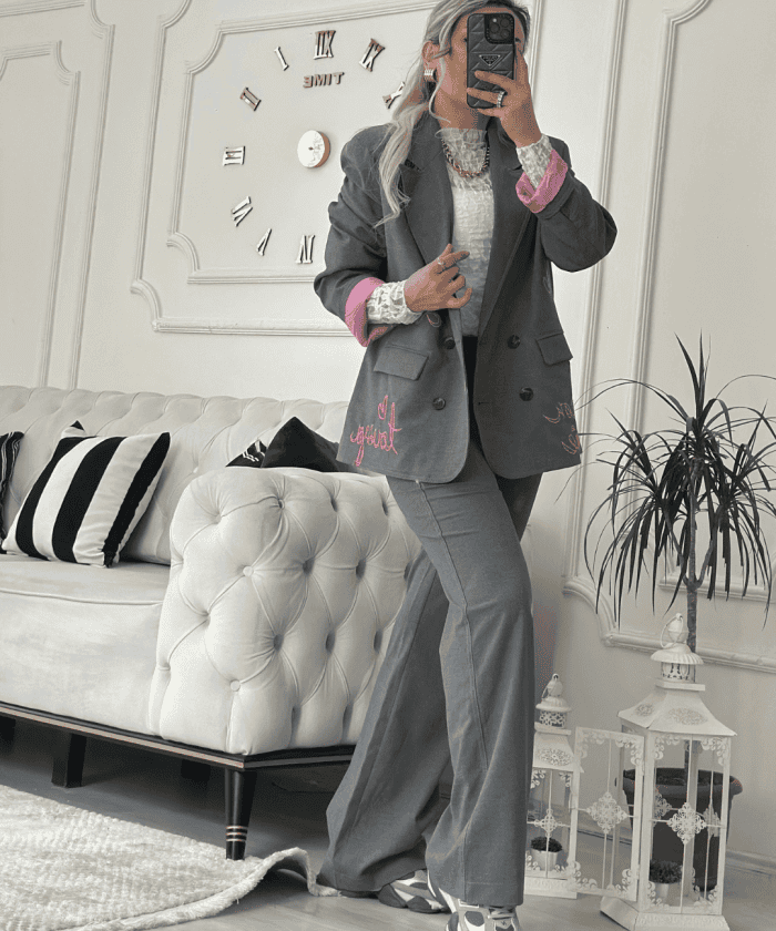 Love Pembe Nakış Detaylı İkili Takım