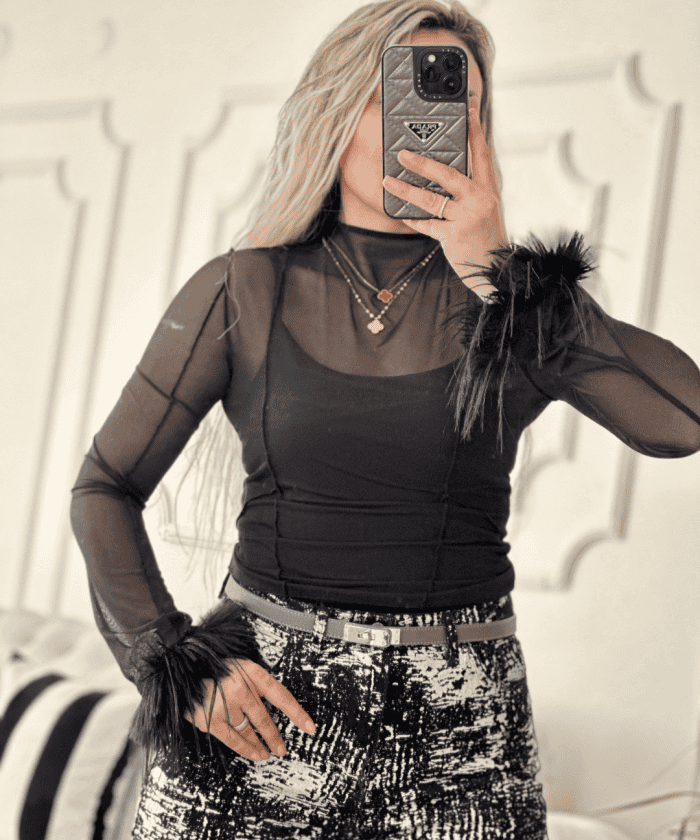 Alternative view of Tül Detaylı Tül Badili Bluz