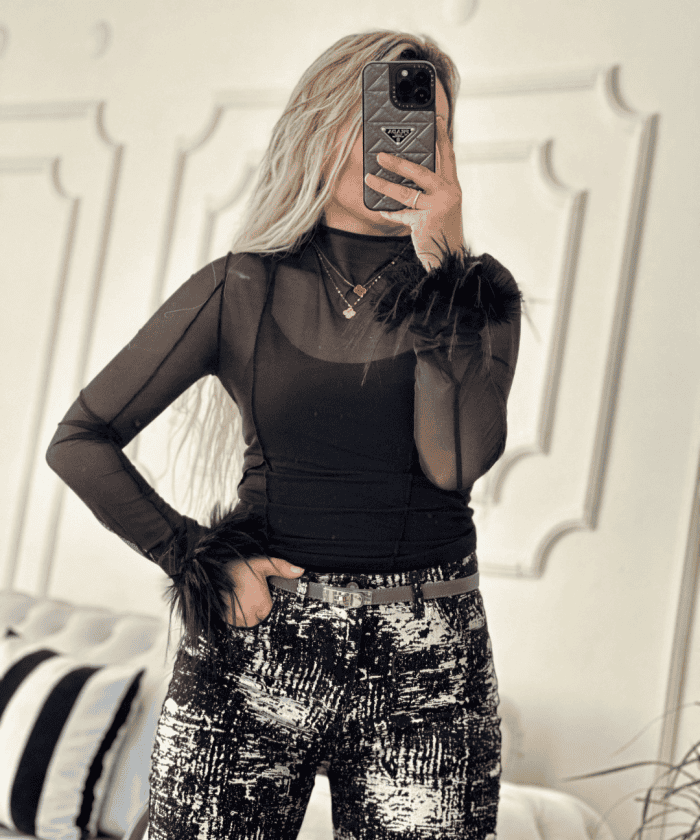 Tül Detaylı Tül Badili Bluz