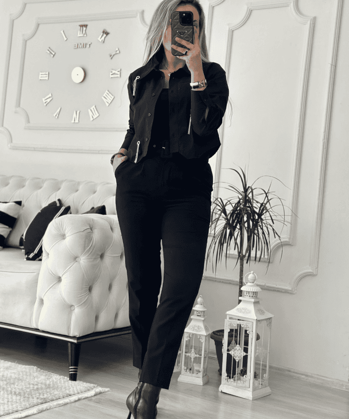 Alternative view of Yüksek Bel Kemerli Kumaş Pantolon