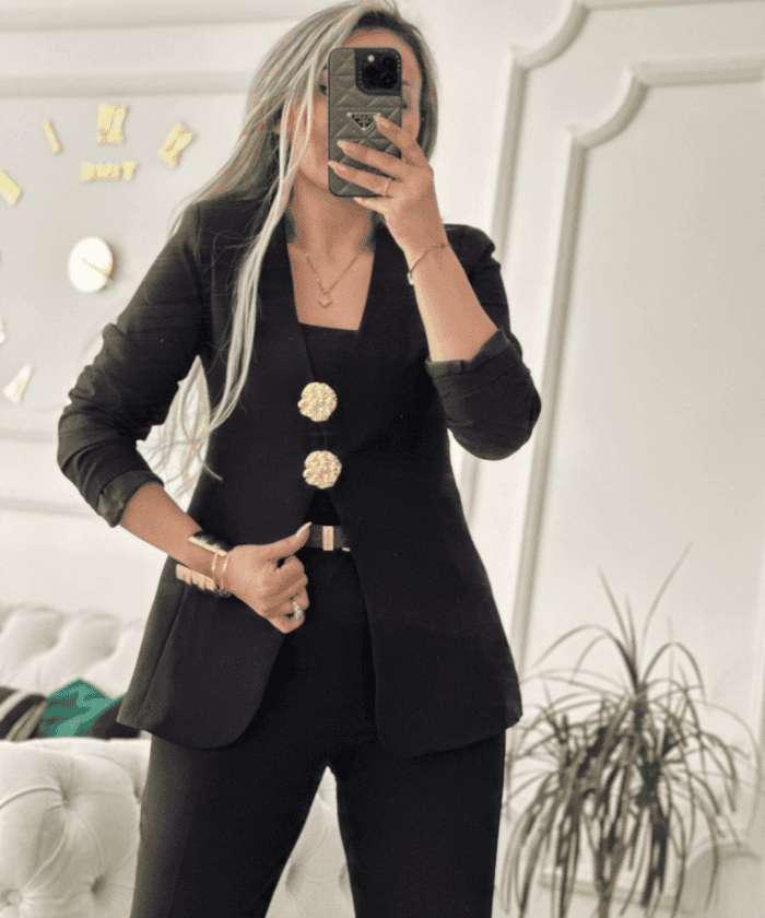 Alternative view of Broş Detaylı Klasik Siyah İkili Takım