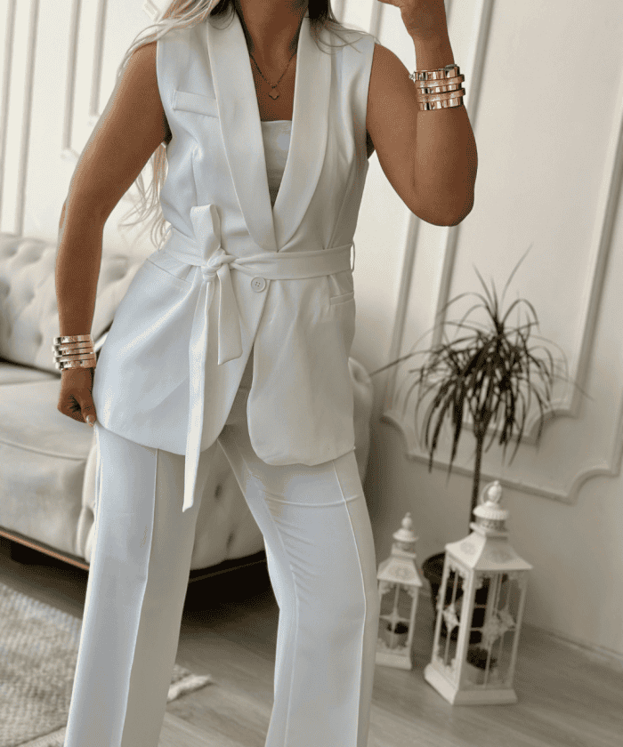 Alternative view of Kuşaklı Beyaz Yelek Takım