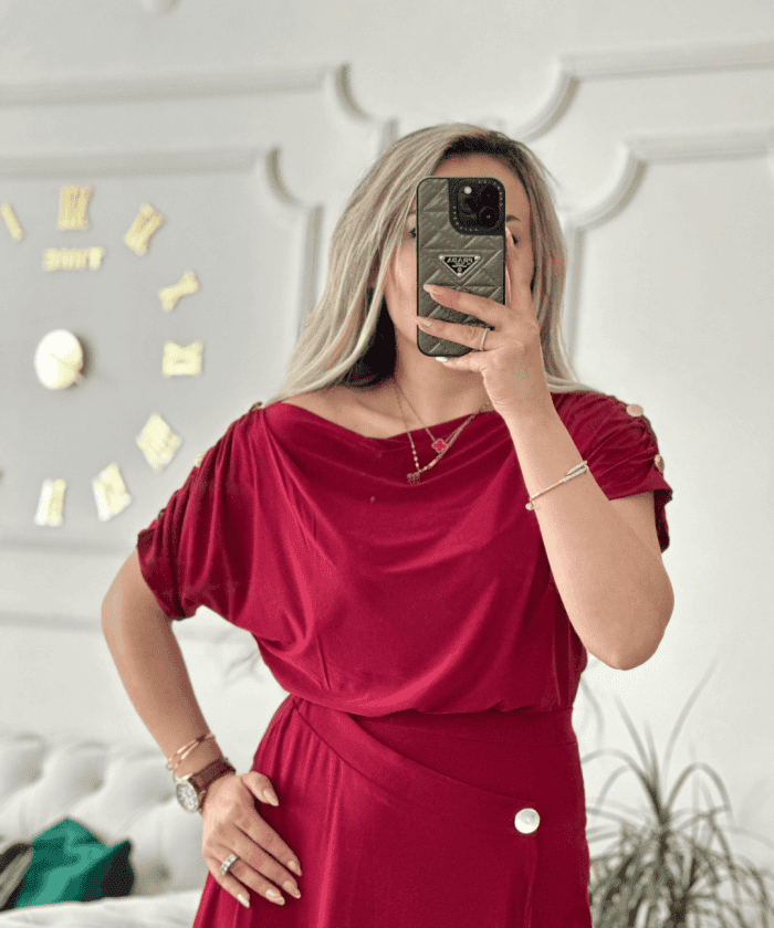 Alternative view of Asimetrik Candy Kumaş Bordo Etekli Takım