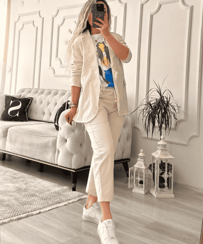 Alternative view of Dikişsiz Keten Ceket