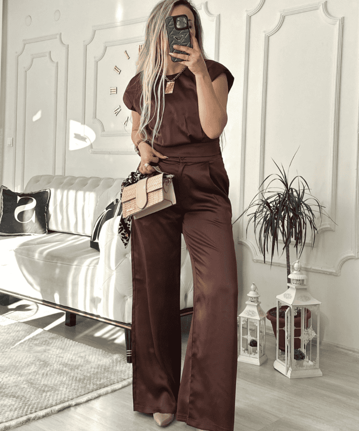 İpek Saten Vatkalı Kuşaklı İkili Takım