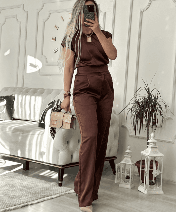 Alternative view of İpek Saten Vatkalı Kuşaklı İkili Takım