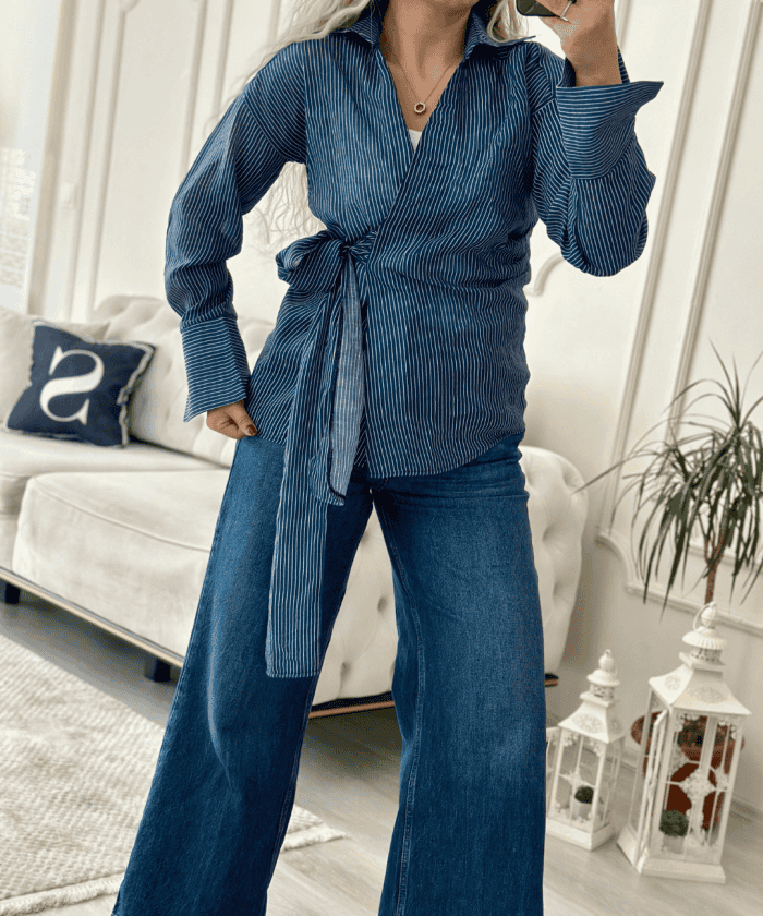 Alternative view of Kruvaze Bağlamalı Keten Gömlek