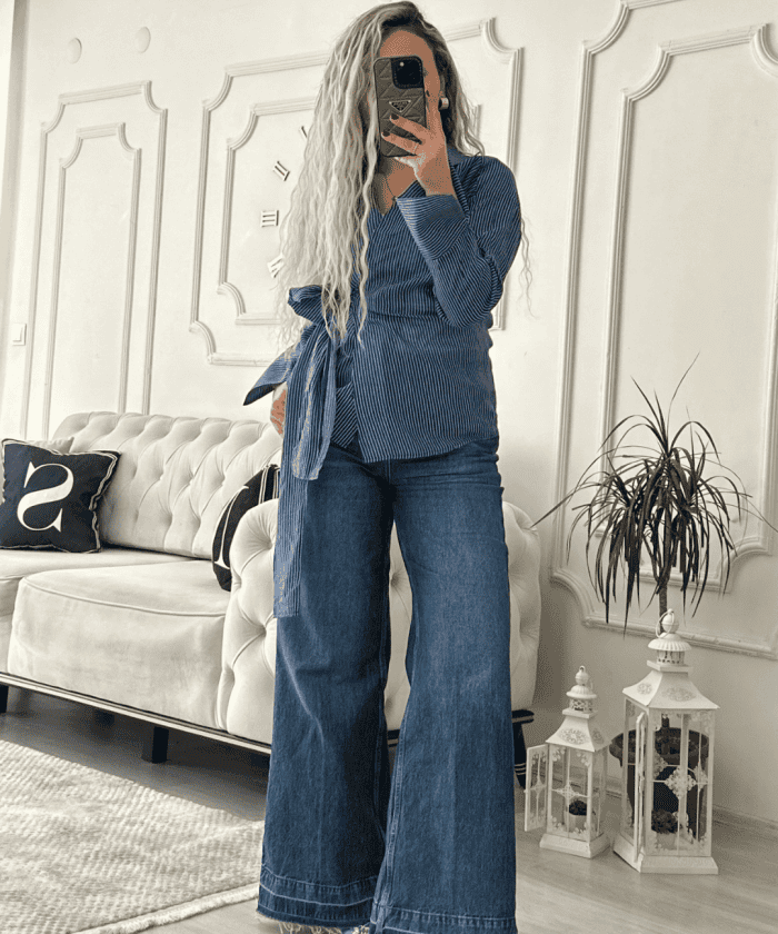 Kruvaze Bağlamalı Keten Gömlek