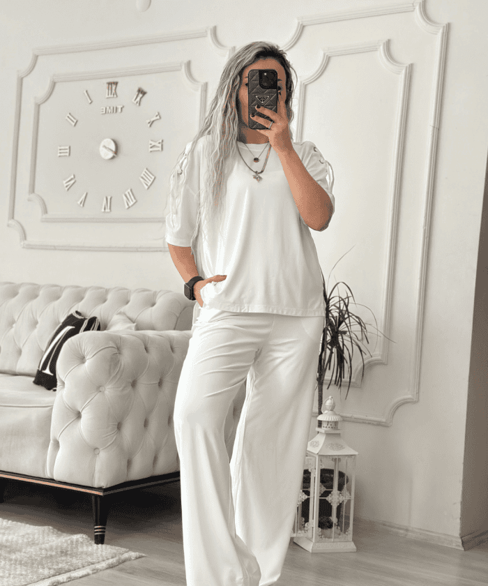 Kuş Gözü Omuz Detaylı Spor İkili Takım