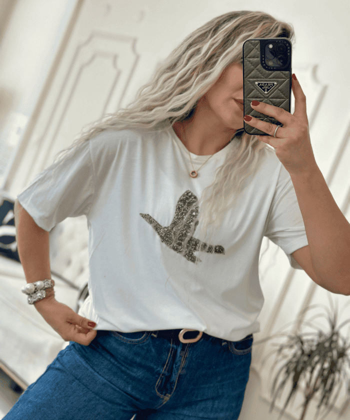 Kuş Taş Baskılı T-shirt