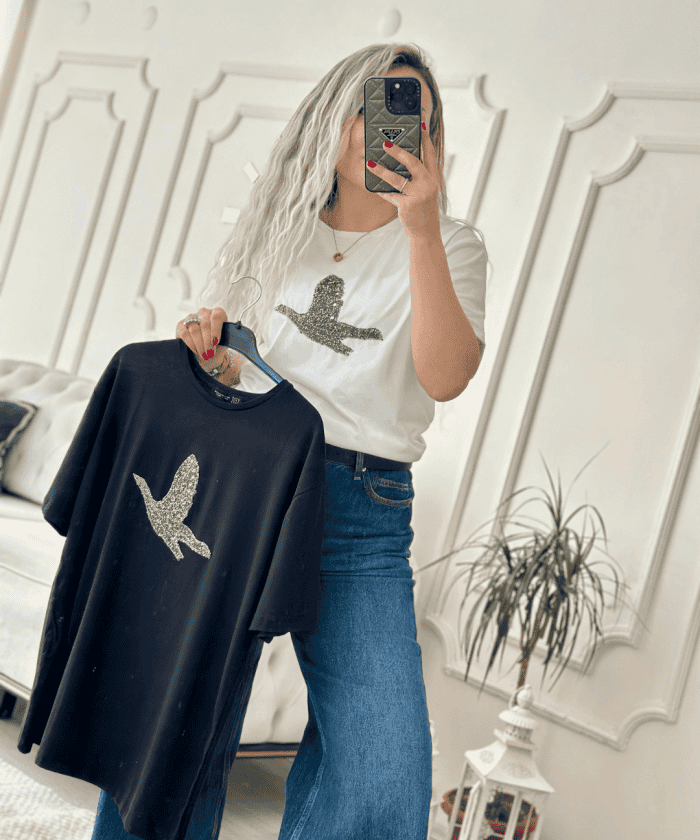 Alternative view of Kuş Taş Baskılı T-shirt