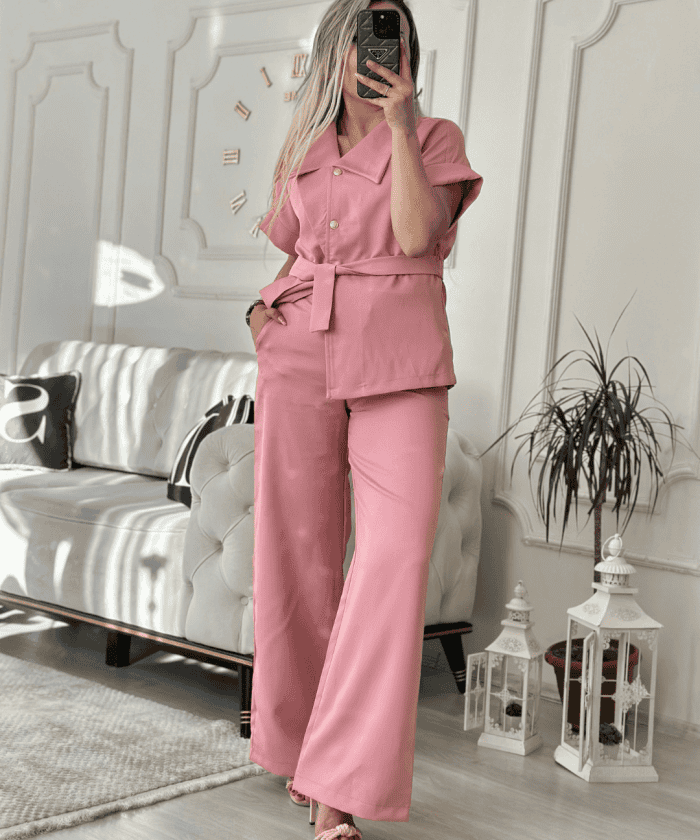 Kuşaklı Krep Kumaş İkili Takım