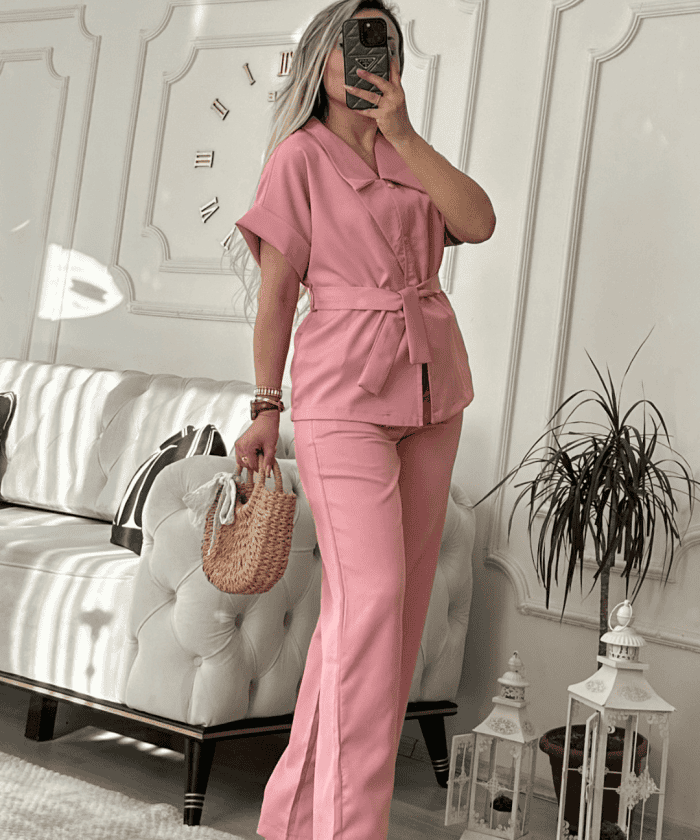 Alternative view of Kuşaklı Krep Kumaş İkili Takım