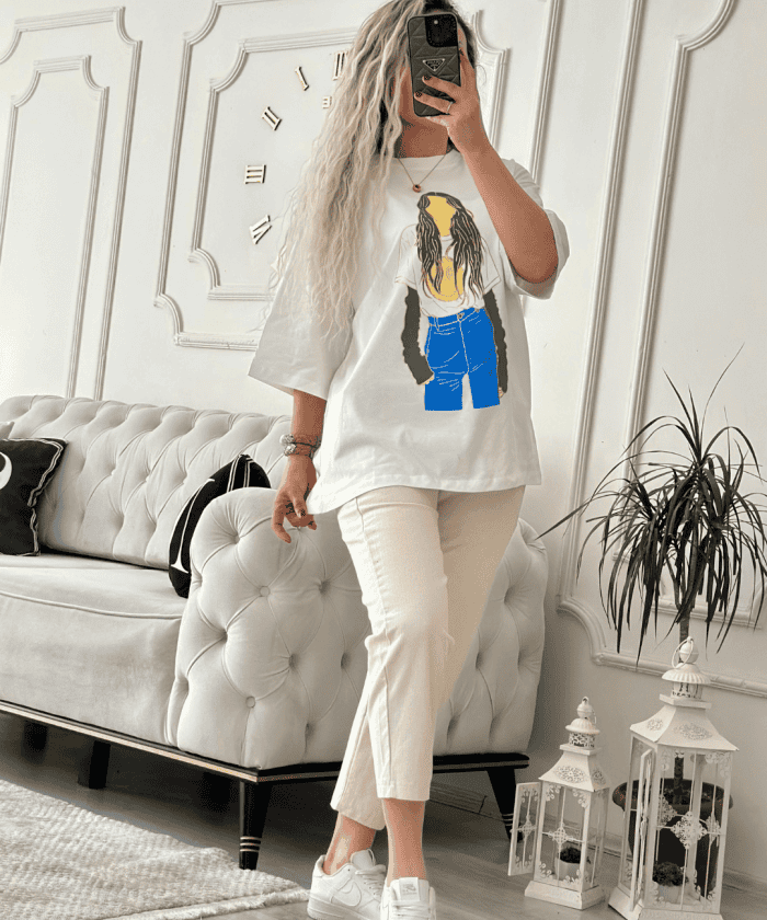 Standart Beden Oversize Bayan Baskılı T-shirt