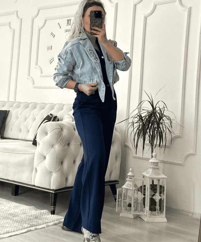 Alternative view of Standart Beden Şal Yaka Kot Ceket